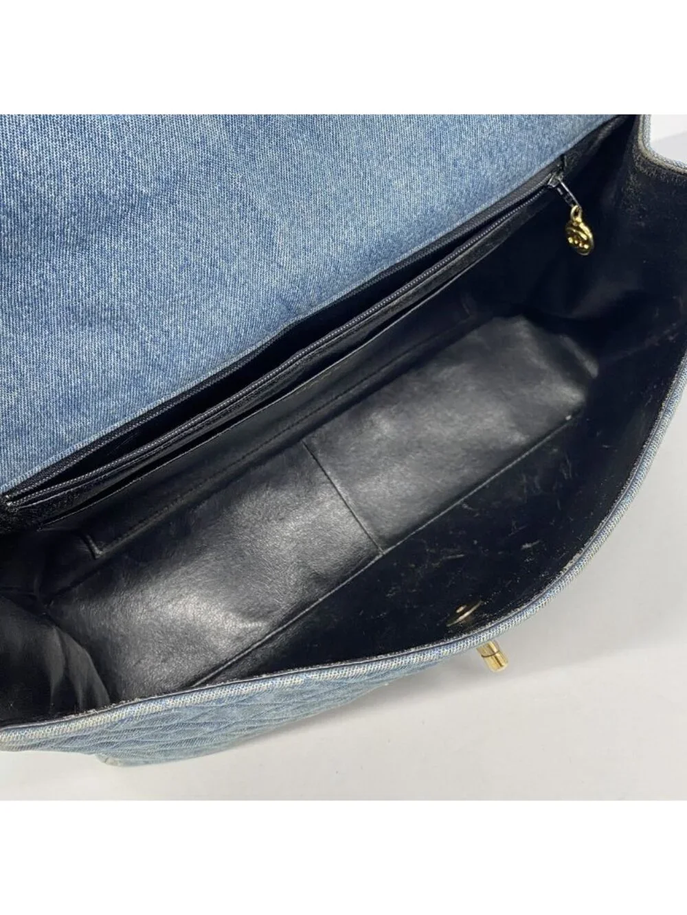 Chanel Shoulder Bag Maxi Quilted Denim Blue Gold